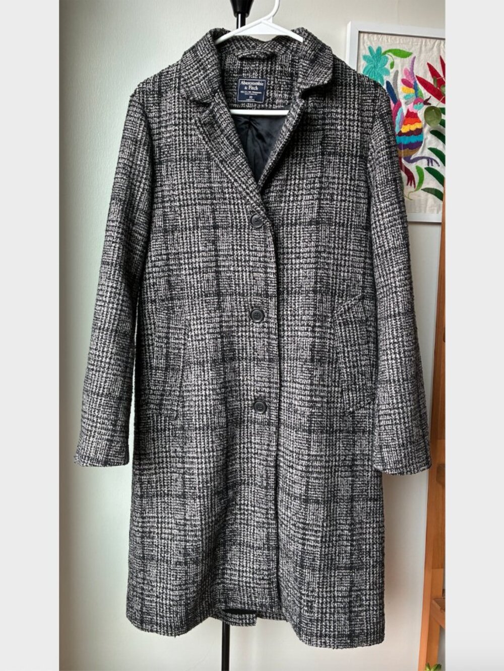 Abercrombie & Fitch Wool Plaid Dad Coat w/ Three Buttons - Size XS
